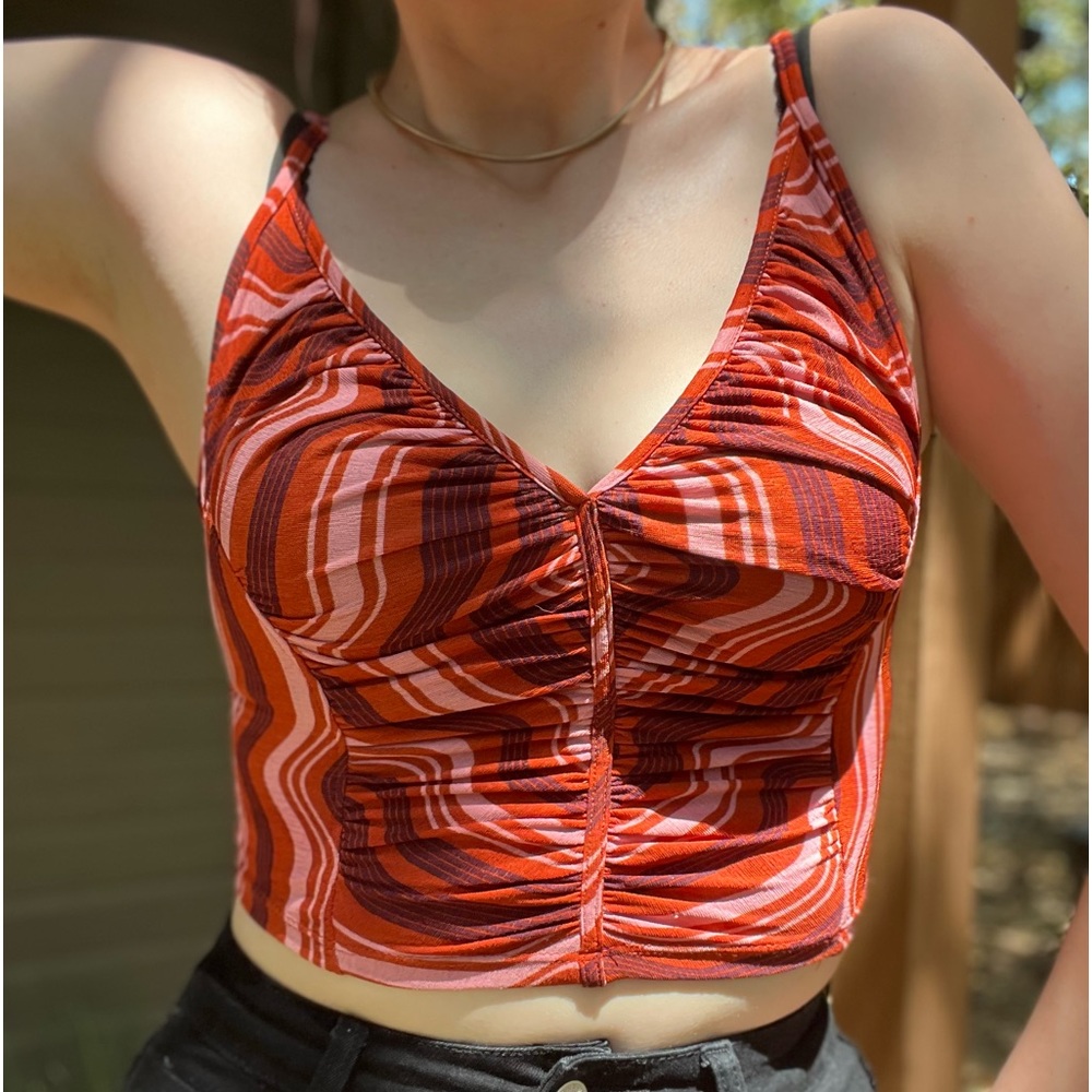 Groovy psychedelic 70’s or Y2K tank crop top from Urban Outfitters